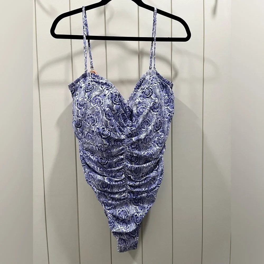 J. Crew Ruched One Piece Swimsuit Women's Plus 24 3X Purple NWT Sweetheart BH509